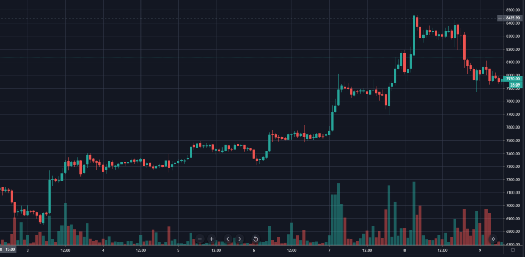 Bitcoin market’s reaction to Iranian conflict. Hourly BTC/USD chart from Bitstamp provided by TradingView.
