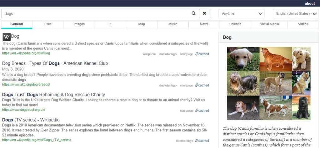 SearX search results page