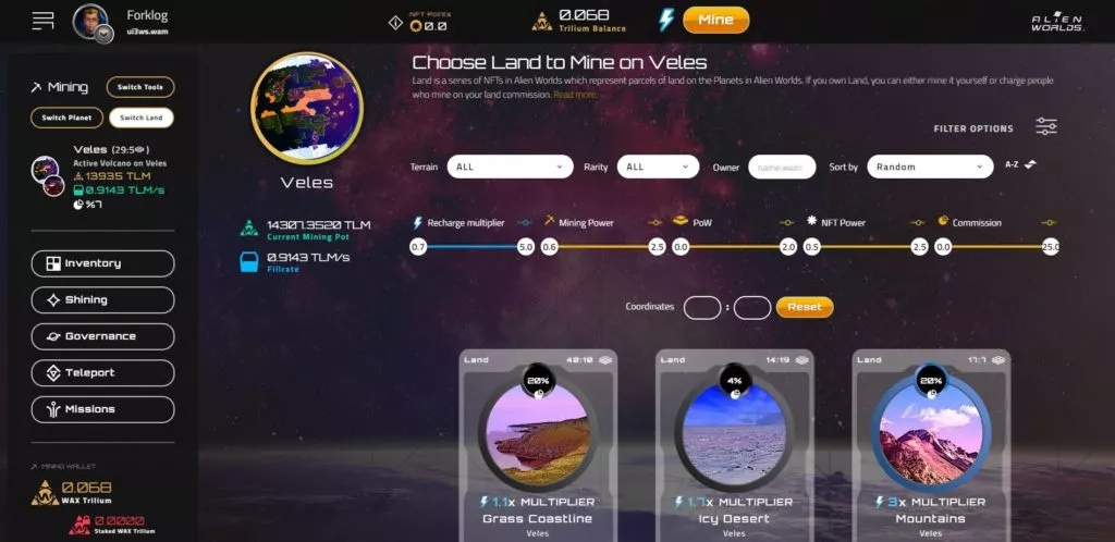 Alien Worlds: выбор планеты и участка для майнинга криптовалюты TLM