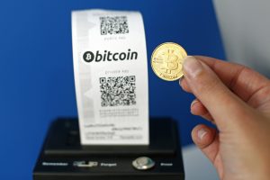 A Bitcoin (virtual currency) paper wallet printer at a coin are seen in an illustration picture taken at La Maison du Bitcoin in Paris