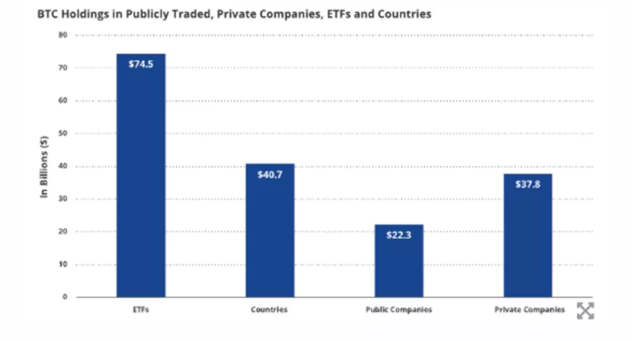 VanEck оценила количество биткоинов на кошельках ETF, стран и компаний
