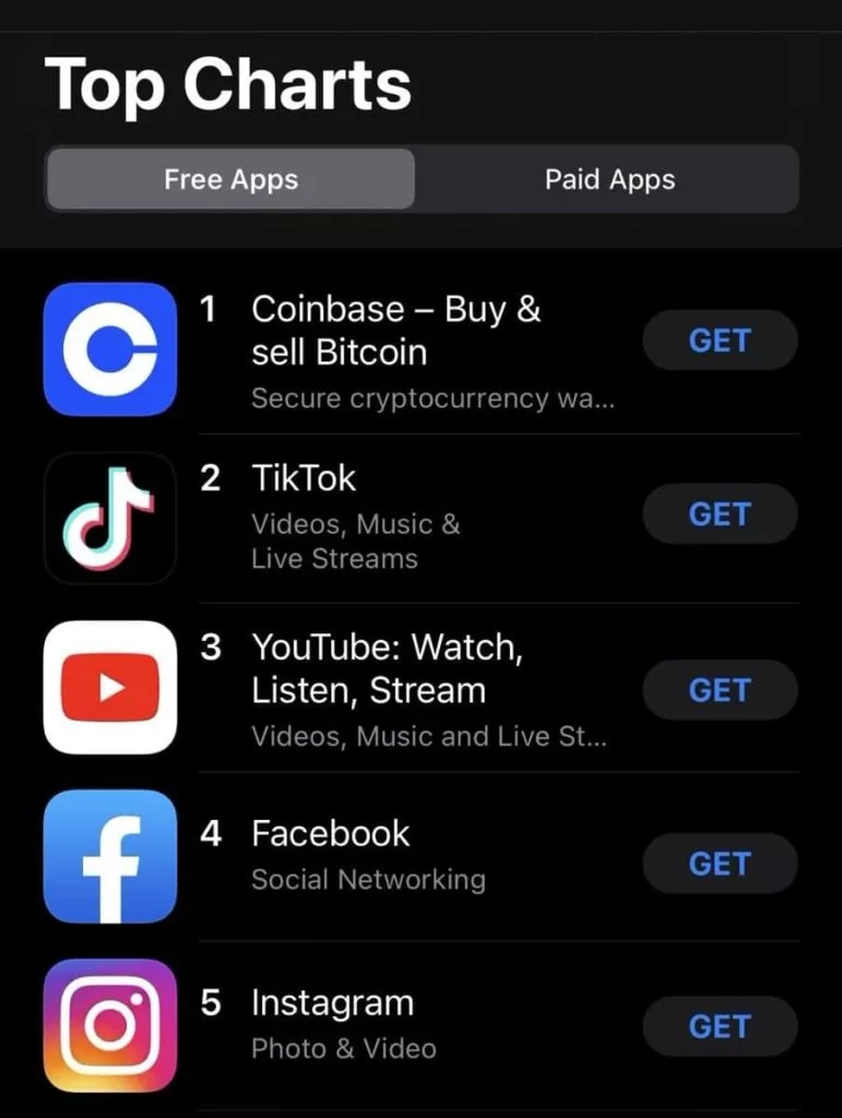 Приложение биткоин-биржи Coinbase возглавило рейтинг App Store в США