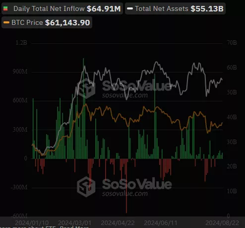 Волна поступлений в BTC-ETF продолжилась шестой день подряд