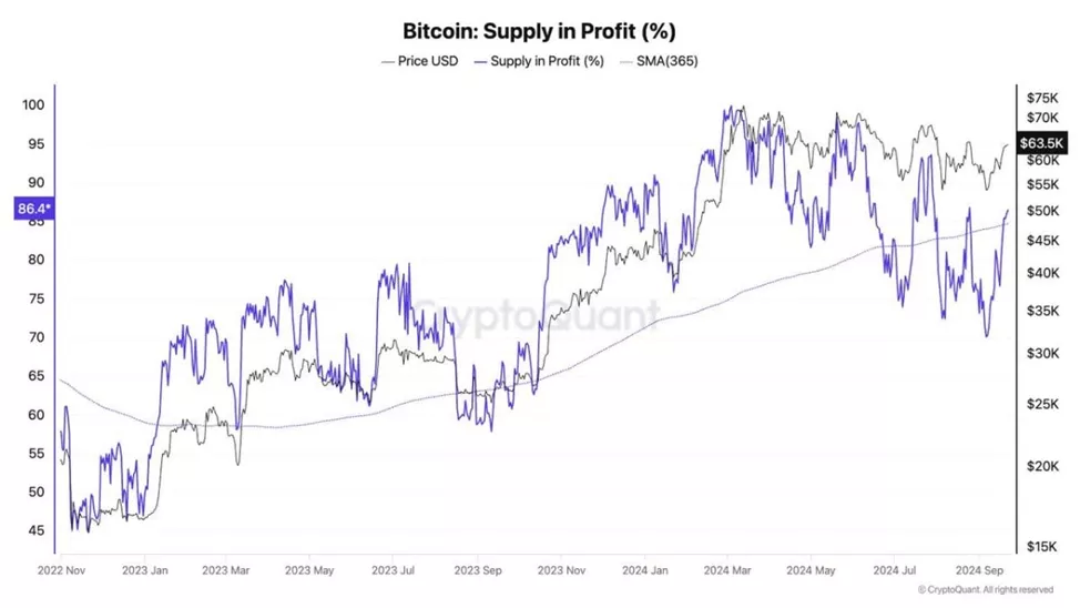 CryptoQuant: биткоин вырастет в цене из-за увеличения доли «прибыльных» монет