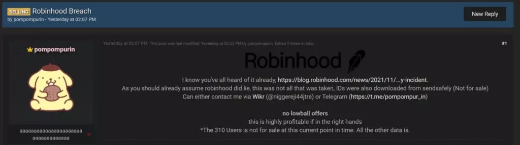 Данные клиентов Robinhood выставили на продажу в даркнете