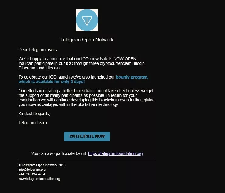 В сети начали появляться мошеннические сайты ICO Telegram