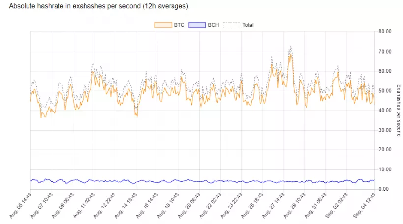 Хешрейт сети Bitcoin Cash упал ниже 8% от хешрейта биткоина