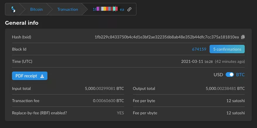 Неизвестный переместил 5000 BTC, лежавших без движения с 2013 года