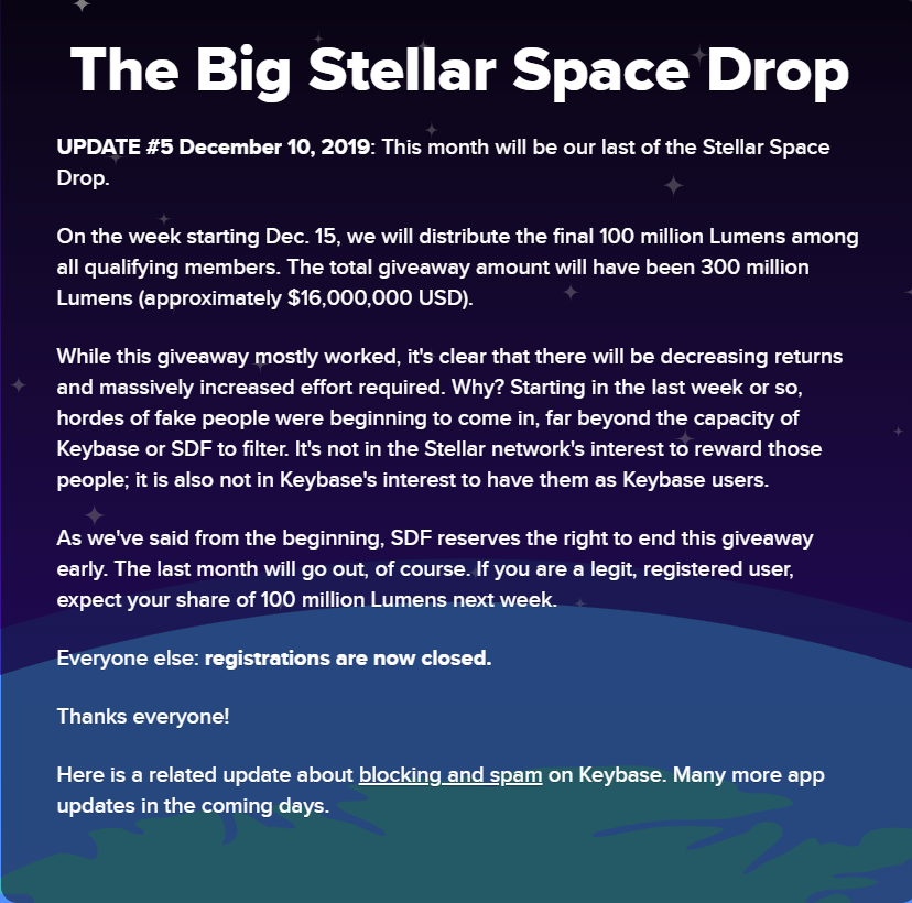 В Stellar отказались от эйрдропа на 2 млрд XLM