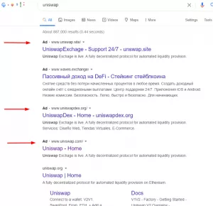 Злоумышленники создали сайты-копии Uniswap для кражи криптовалют и продвигают их в Google