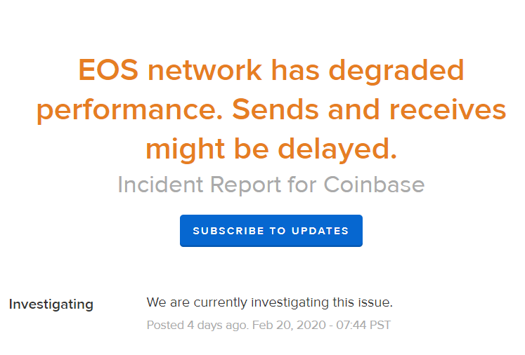 Coinbase заявила о снижении производительности сети EOS и ограничила отправку и получение средств