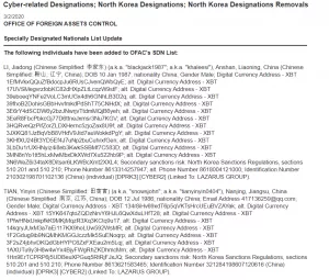 Власти США включили в санкционный список биткоин-адреса хакеров, связанных с Lazarus