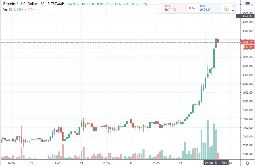 Цена биткоина поднялась выше $8500