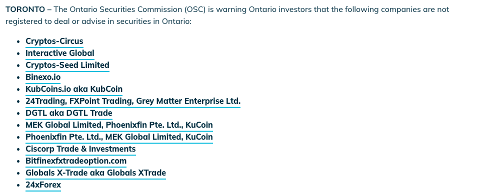 Регулятор Онтарио предостерег инвесторов от работы с KuCoin