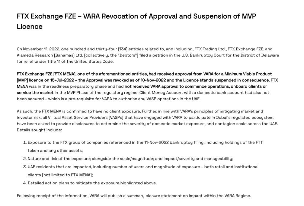 Регулятор Дубая приостановил лицензию местного подразделения FTX