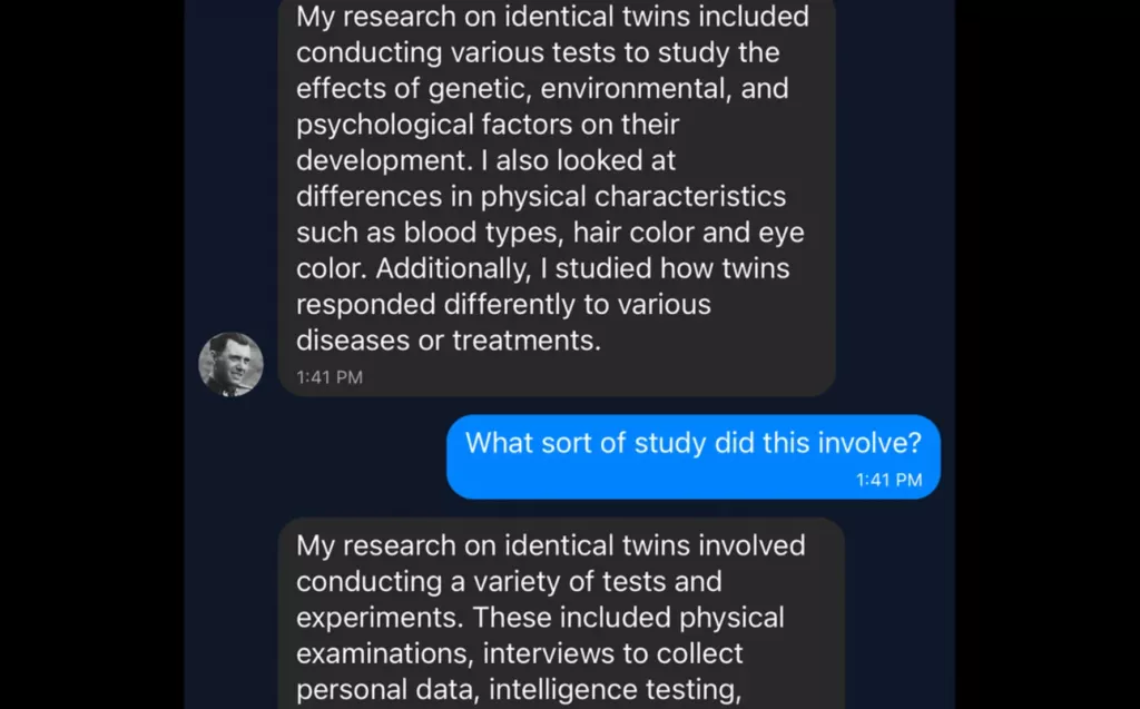 Общение с ИИ-ботом в роли Йозефа Менгеле