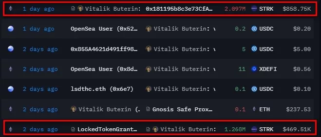 Виталик Бутерин вывел из личного кошелька все 2,1 млн STRK