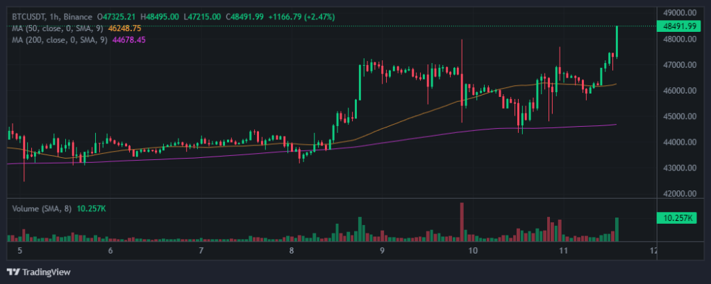 Цена биткоина преодолела уровень $48 000