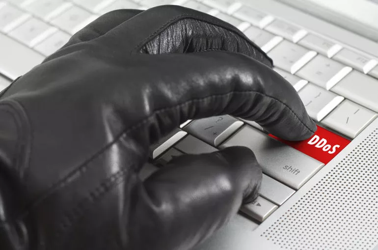 Online spy ware concept with hand wearing black leather glove pr