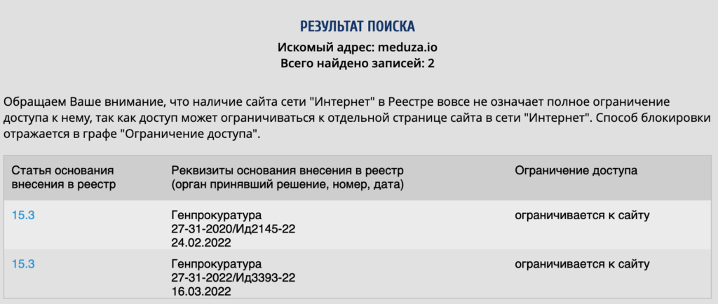 Роскомнадзор повторно заблокировал «Медузу», TJournal и «Бумагу»