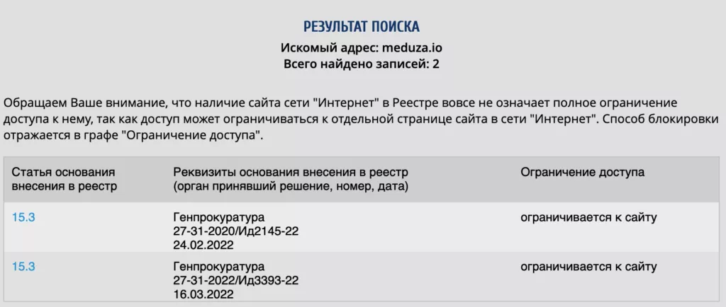 Роскомнадзор повторно заблокировал «Медузу», TJournal и «Бумагу»