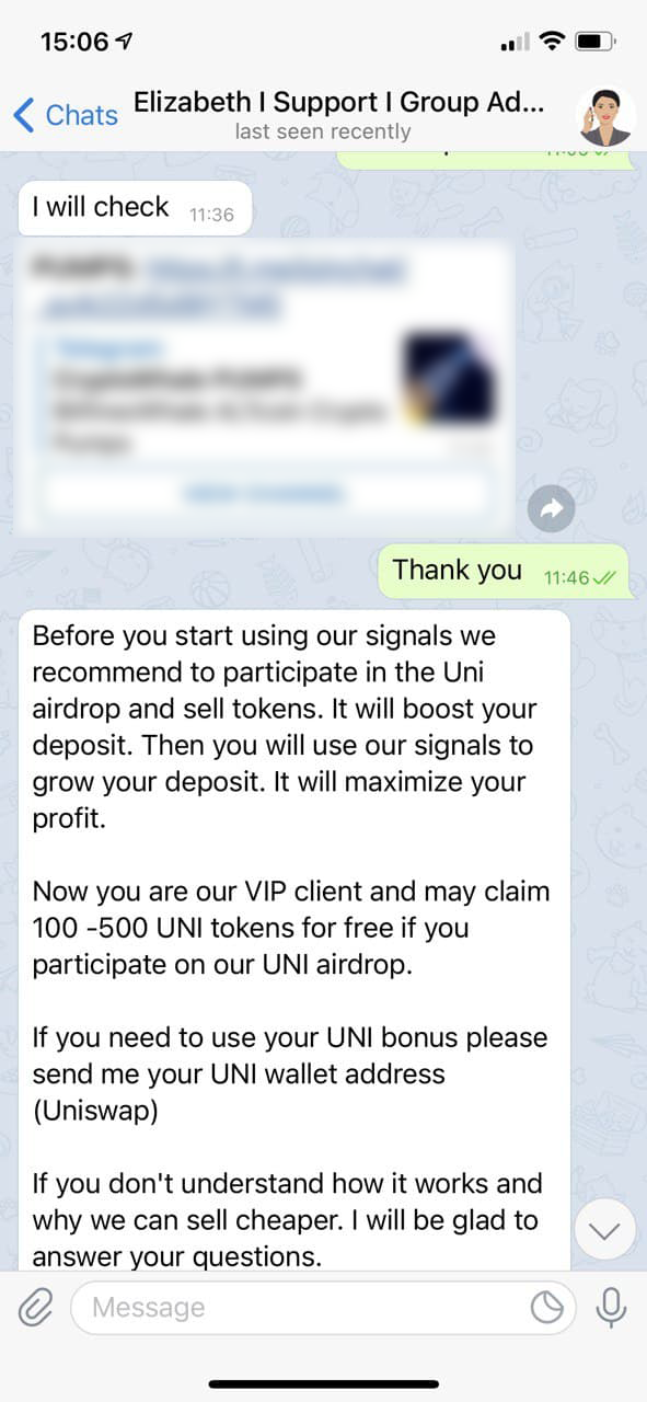 Telegram-канал от имени биткоин-кита похитил 0,6 BTC под видом эирдропа UNI